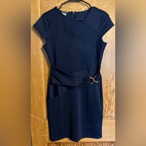 VENUS Asymmetrical Navy Dress with Gold Accent